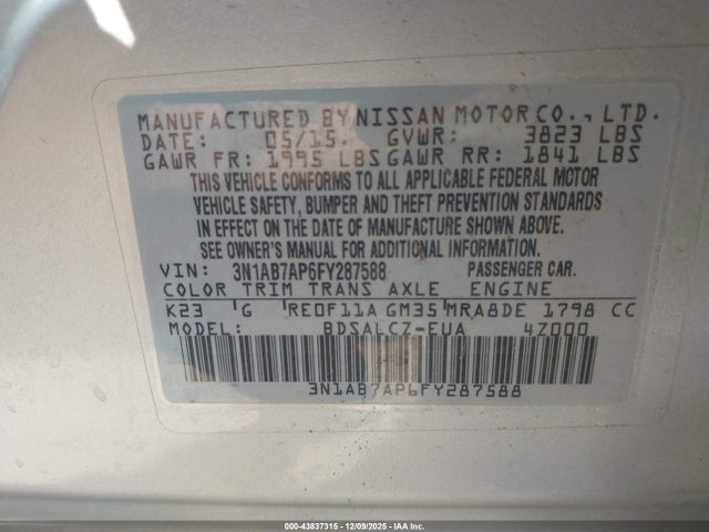 3N1AB7AP6FY287588 Nissan SENTRA S