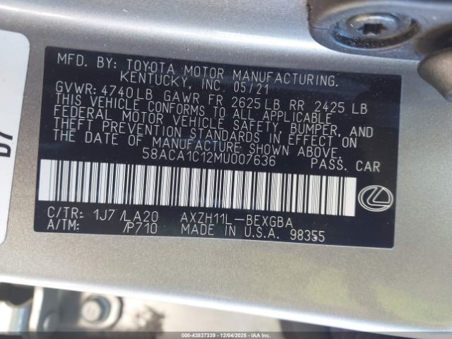 2021 LEXUS ES 300H 58ACA1C12MU007636 Photo 8