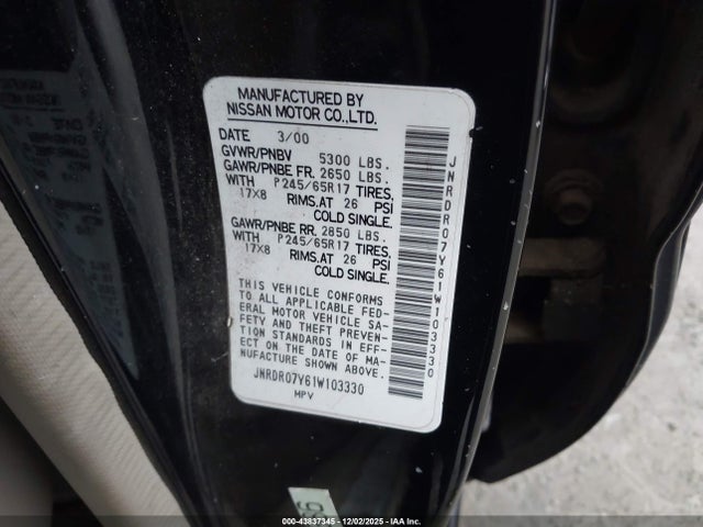 2001 INFINITI QX4 JNRDR07Y61W103330 Photo 8