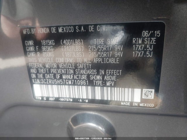 Honda HR-V EX 2016 3CZRU5H57GM710961 Image 9