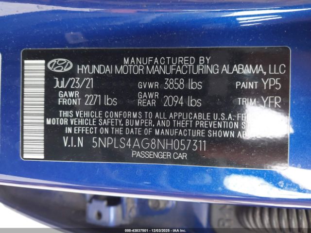 2022 HYUNDAI ELANTRA 5NPLS4AG8NH057311 Photo 8