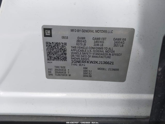 Aukcja sprzedaży 2019 Chevrolet Traverse Ls, vin: 1GNERFKW2KJ136621, numer aukcji: 43837537