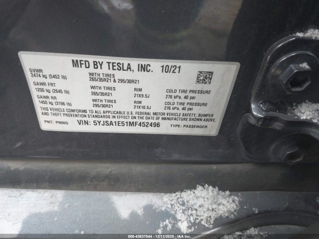 2021 TESLA MODEL S 5YJSA1E51MF452496 Photo 8