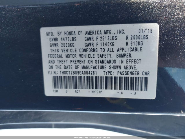 Honda Accord Touring 2016 1HGCT2B09GA004261 Image 9