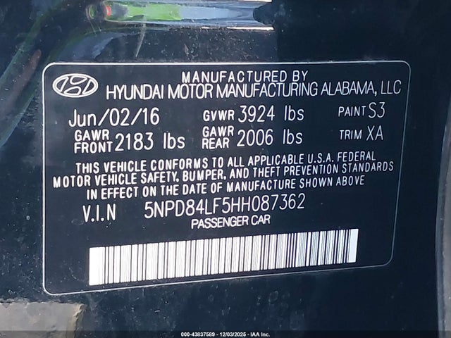 Hyundai Elantra Limited 2017 5NPD84LF5HH087362 Image 9