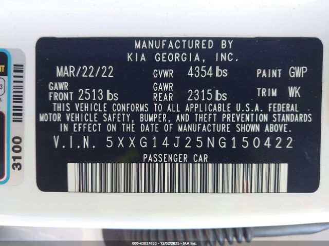 2022 KIA K5 5XXG14J25NG150422 Photo 8