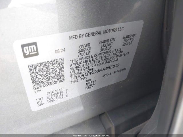 1GKS1FKD3RR358019 GMC Yukon Xl 2wd Sle