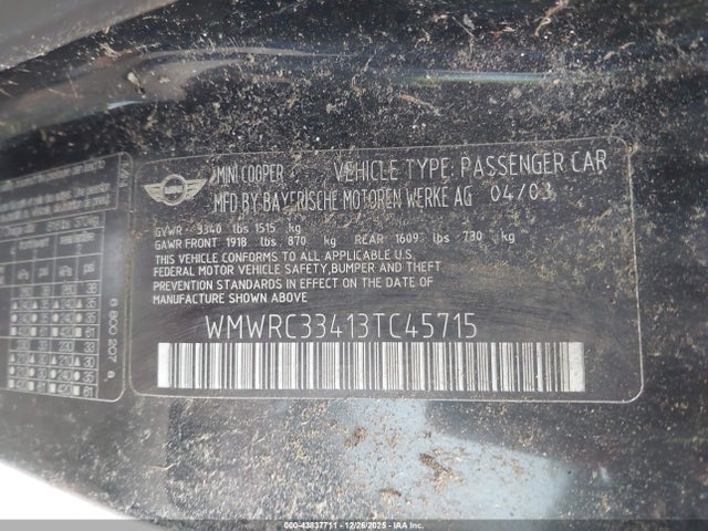 2003 MINI COOPER WMWRC33413TC45715 Photo 8