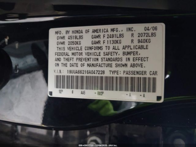 2006 ACURA TL 19UUA66216A047228 Photo 8
