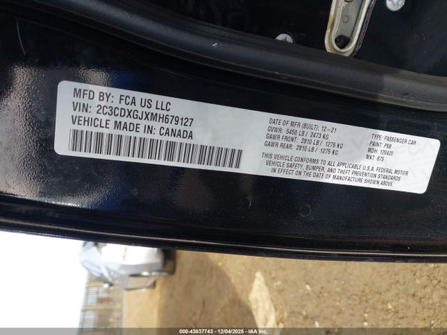 43837743 :رقم المزاد ، 2C3CDXGJXMH679127 vin ، 2021 Dodge Charger Scat Pack Rwd مزاد بيع