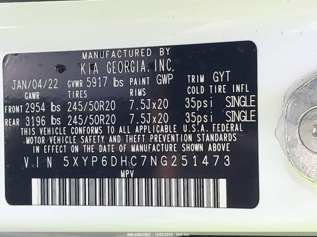 5XYP6DHC7NG251473 KIA Telluride S