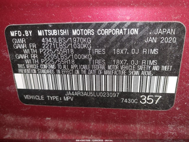 Продаж на аукціоні авто 2020 Mitsubishi Outlander Sport 2.0 Es Awc, vin: JA4AR3AU5LU023097, номер лоту: 43837859