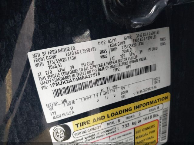 2021 FORD EXPEDITION 1FMJK2AT4MEA27578 Photo 8