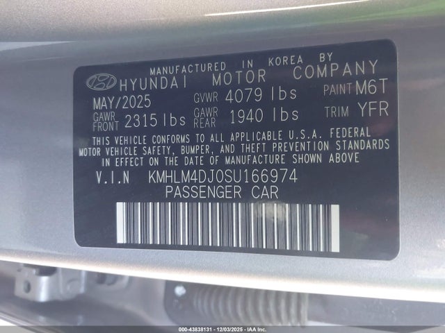 KMHLM4DJ0SU166974 Hyundai Elantra Hybrid Blue