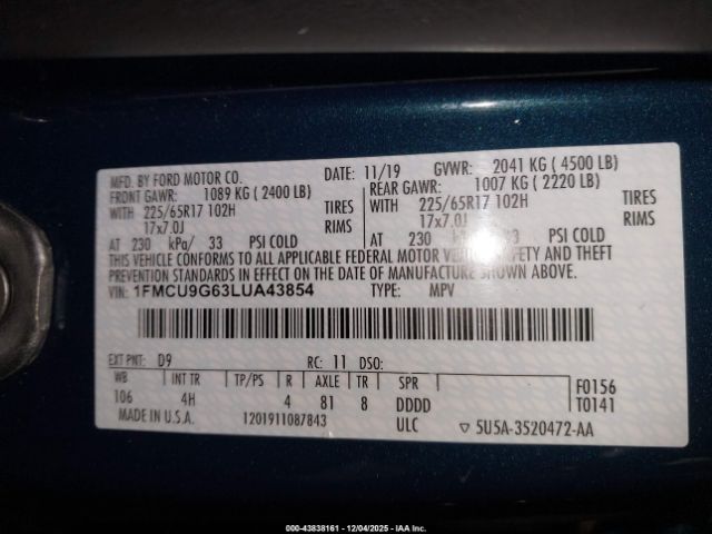 2020 FORD ESCAPE 1FMCU9G63LUA43854 Photo 8