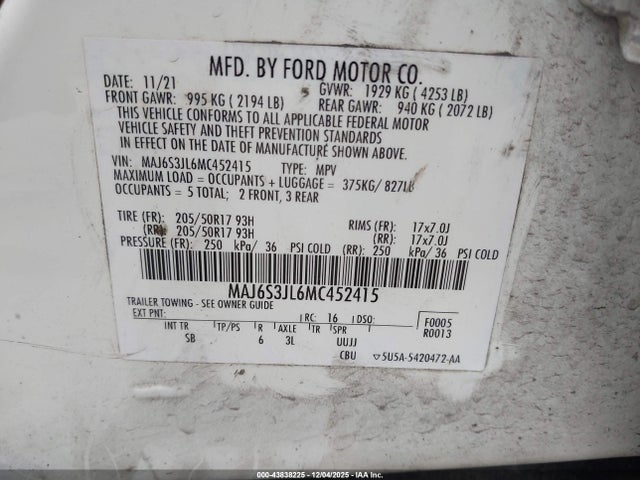2021 FORD ECOSPORT MAJ6S3JL6MC452415 Photo 8