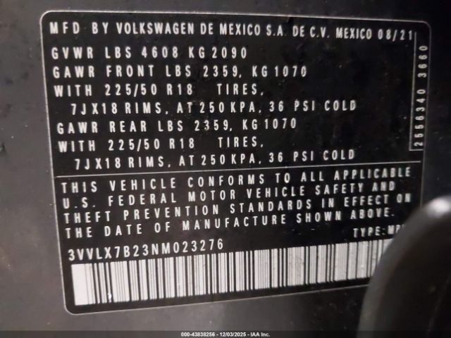 2022 VOLKSWAGEN TAOS 3VVLX7B23NM023276 Photo 8