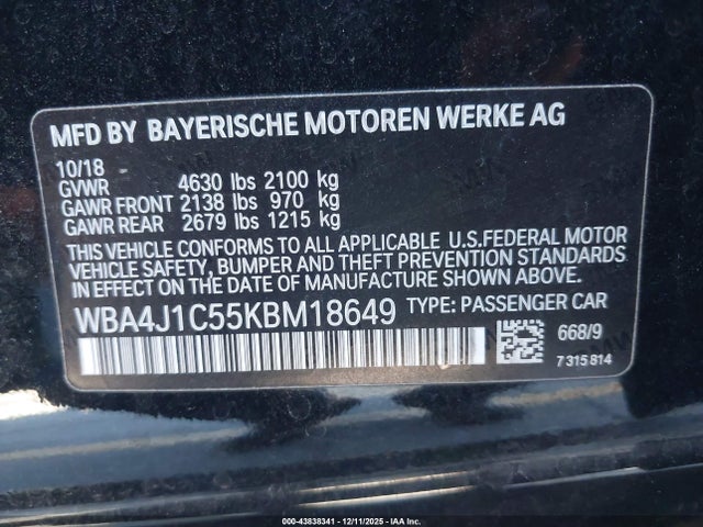 WBA4J1C55KBM18649 BMW 430i Gran Coupe