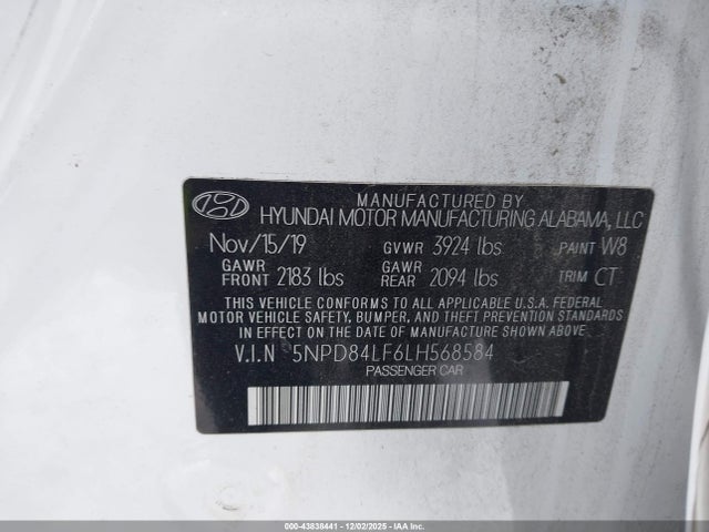 5NPD84LF6LH568584 Hyundai ELANTRA SEL