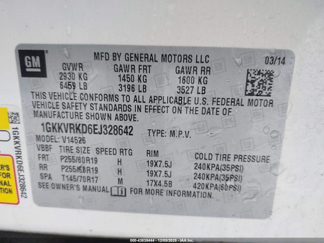 1GKKVRKD6EJ328642 GMC Acadia Slt-1