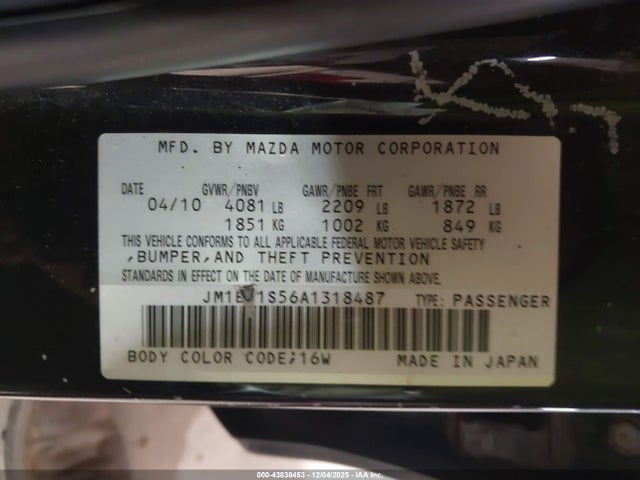 43838453 :رقم المزاد ، JM1BL1S56A1318487 vin ، 2010 Mazda Mazda3 S Grand Touring مزاد بيع