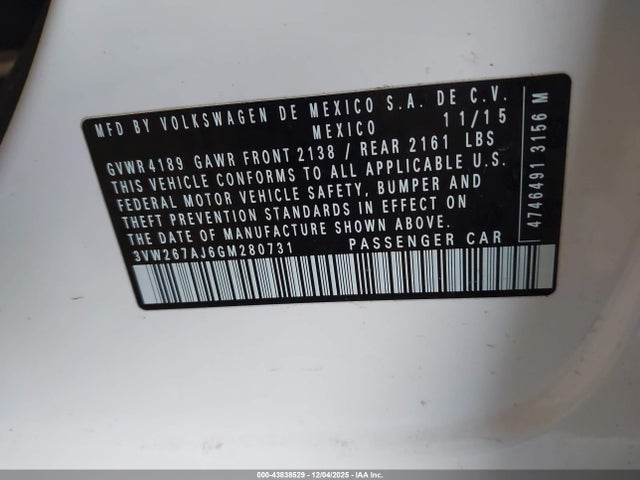 3VW267AJ6GM280731 Volkswagen Jetta 1.4t S