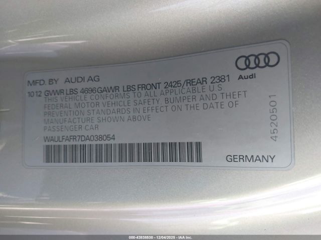 2013 AUDI A5 WAULFAFR7DA038054 Photo 8