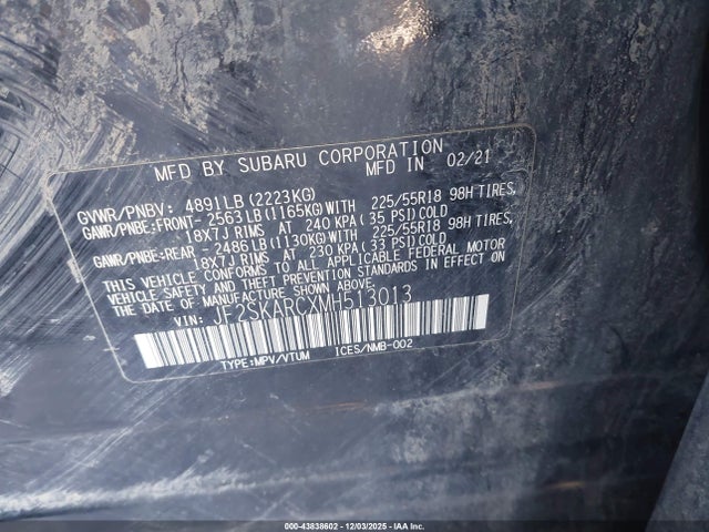 2021 Subaru Forester Sport მანქანა იყიდება აუქციონზე, vin: JF2SKARCXMH513013, აუქციონის ნომერი: 43838602