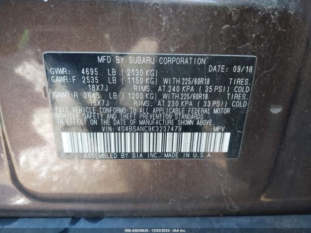 2019 SUBARU OUTBACK 4S4BSANC9K3237479 Photo 8