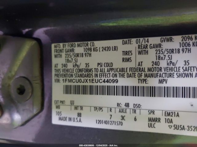 2014 FORD ESCAPE 1FMCU0JX1EUC44099 Photo 8