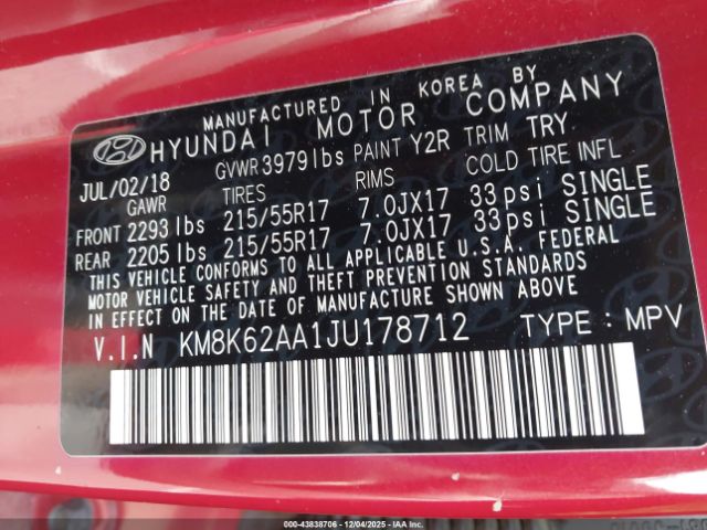 2018 HYUNDAI KONA KM8K62AA1JU178712 Photo 8