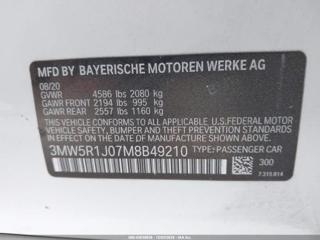 3MW5R1J07M8B49210 BMW 330I