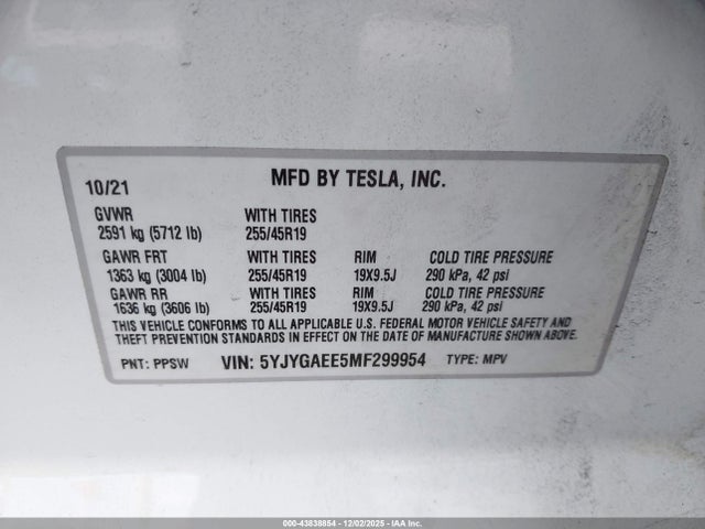 2021 TESLA MODEL Y 5YJYGAEE5MF299954 Photo 8
