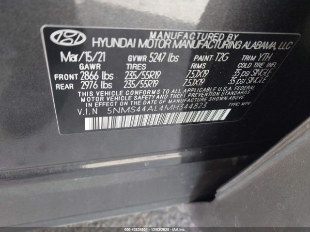 2021 HYUNDAI SANTA FE 5NMS44AL4MH344823 Photo 8