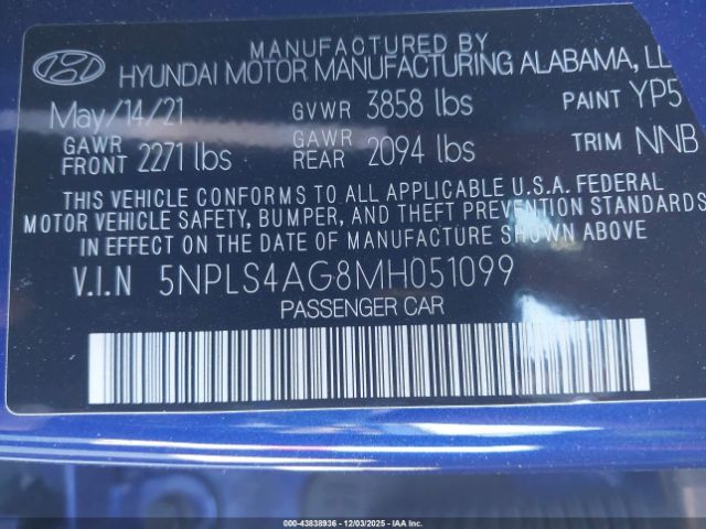 2021 HYUNDAI ELANTRA 5NPLS4AG8MH051099 Photo 8