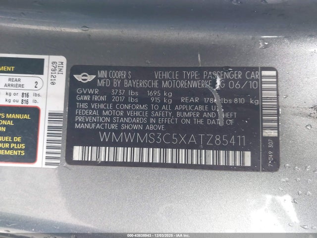 2010 MINI COOPER S WMWMS3C5XATZ85411 Photo 8