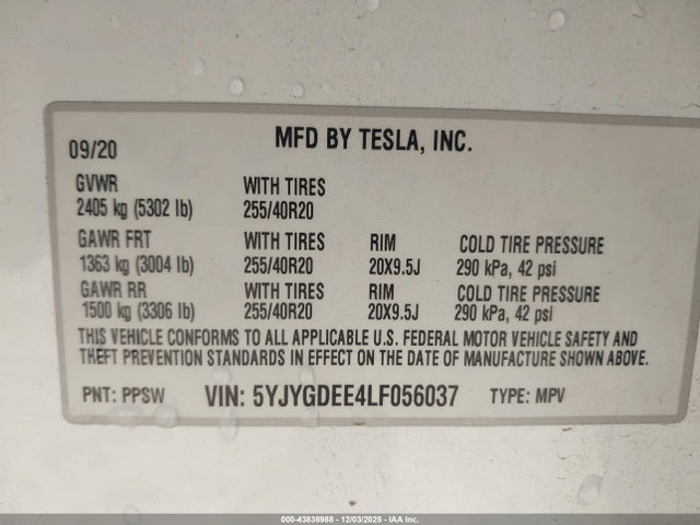2020 TESLA MODEL Y 5YJYGDEE4LF056037 Photo 8