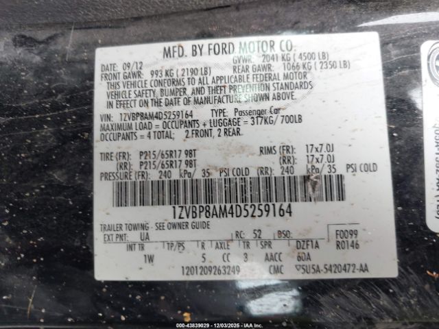 2013 FORD MUSTANG 1ZVBP8AM4D5259164 Photo 8