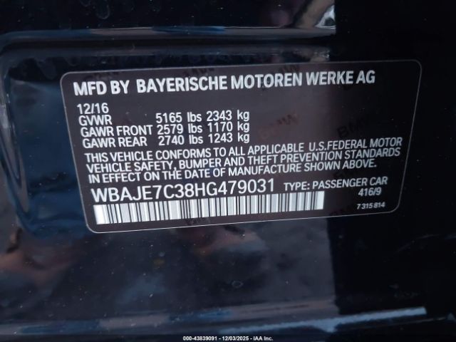 2017 BMW 540I WBAJE7C38HG479031 Photo 8