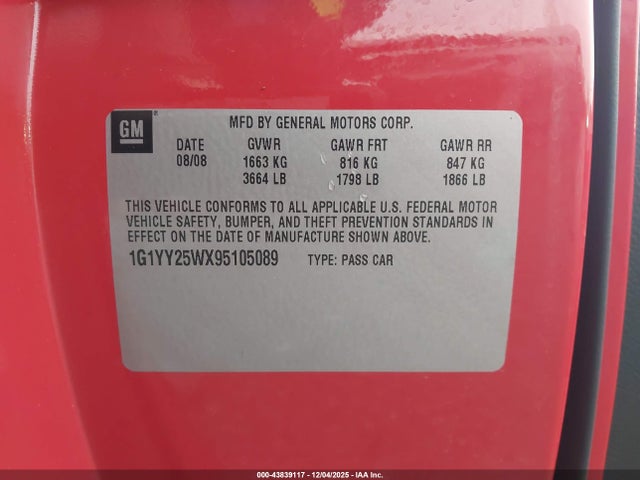 2009 CHEVROLET CORVETTE 1G1YY25WX95105089 Photo 8