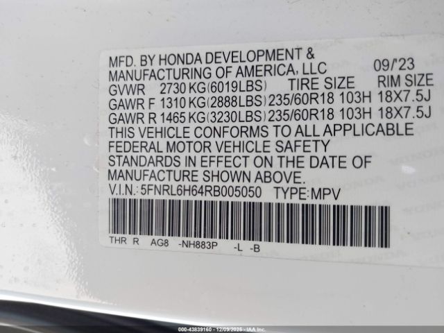 2024 HONDA ODYSSEY 5FNRL6H64RB005050 Photo 8