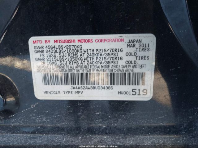 2011 MITSUBISHI OUTLANDER JA4AS2AW3BU034386 Photo 8