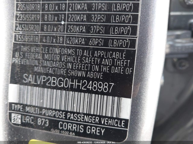 SALVP2BG0HH248987 Land Rover Range Rover Evoque Se/se Premium