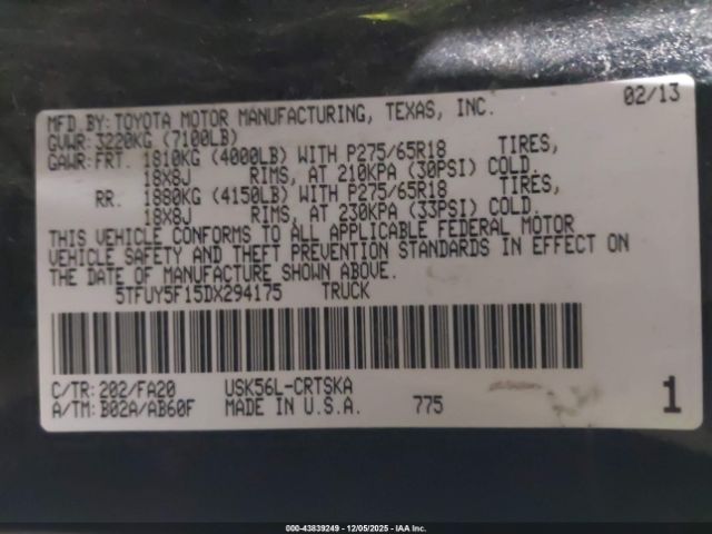 2013 TOYOTA TUNDRA 5TFUY5F15DX294175 Photo 8