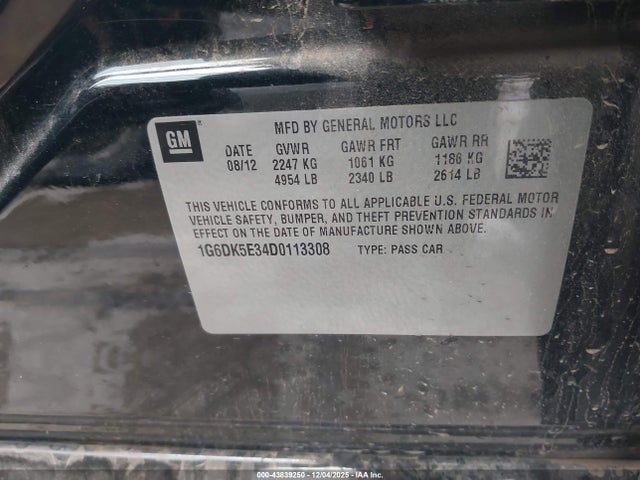 Продаж на аукціоні авто 2013 Cadillac Cts Performance, vin: 1G6DK5E34D0113308, номер лоту: 43839250