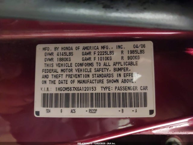 2006 HONDA ACCORD SDN 1HGCM567X6A120153 Photo 8