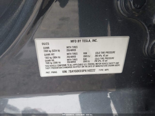 2023 TESLA MODEL Y 7SAYGDEE6PA140222 Photo 8