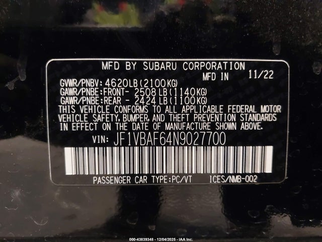 Subaru dib 2022 JF1VBAF64N9027700 Image 9