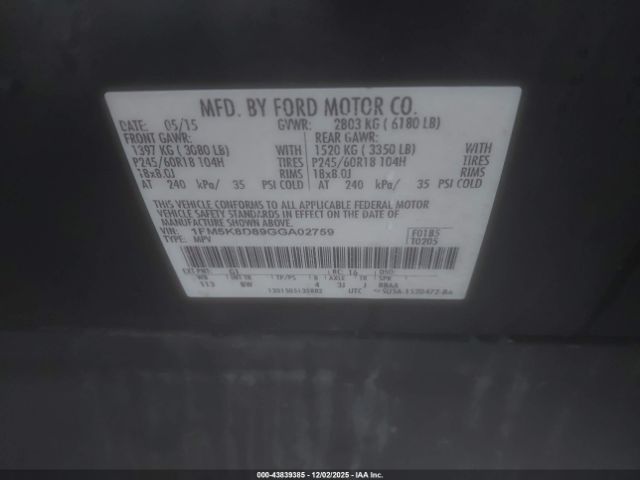 2016 FORD EXPLORER 1FM5K8D89GGA02759 Photo 8