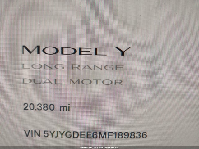 2021 TESLA MODEL Y 5YJYGDEE6MF189836 Photo 6